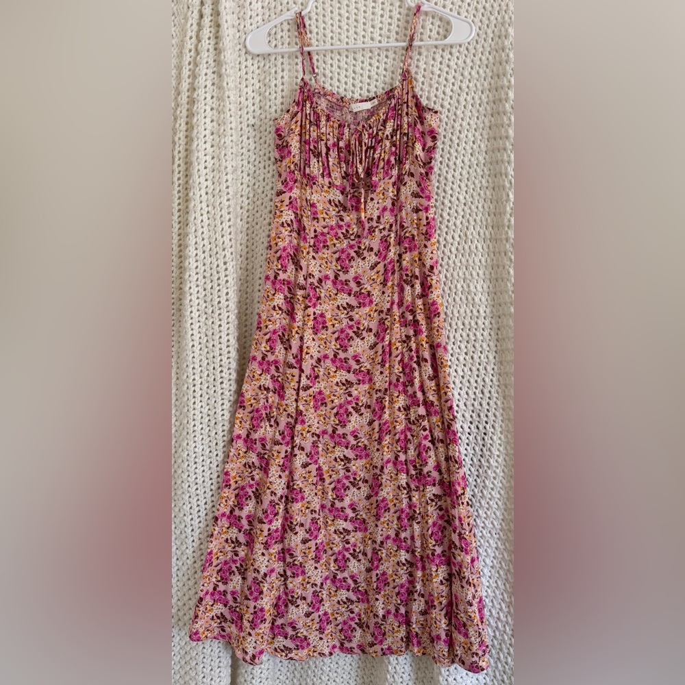 Lush Pink Floral Maxi Dress with Spaghetti Straps